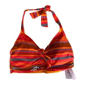 Wild Fable Bikini Top Swim Striped Halter Red Orange Blue Bathing Suit Medium